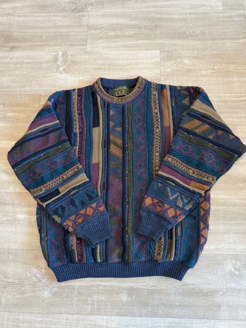 Vintage 90s Kosani Men’s Multicolor Patterned Crewneck Sweater